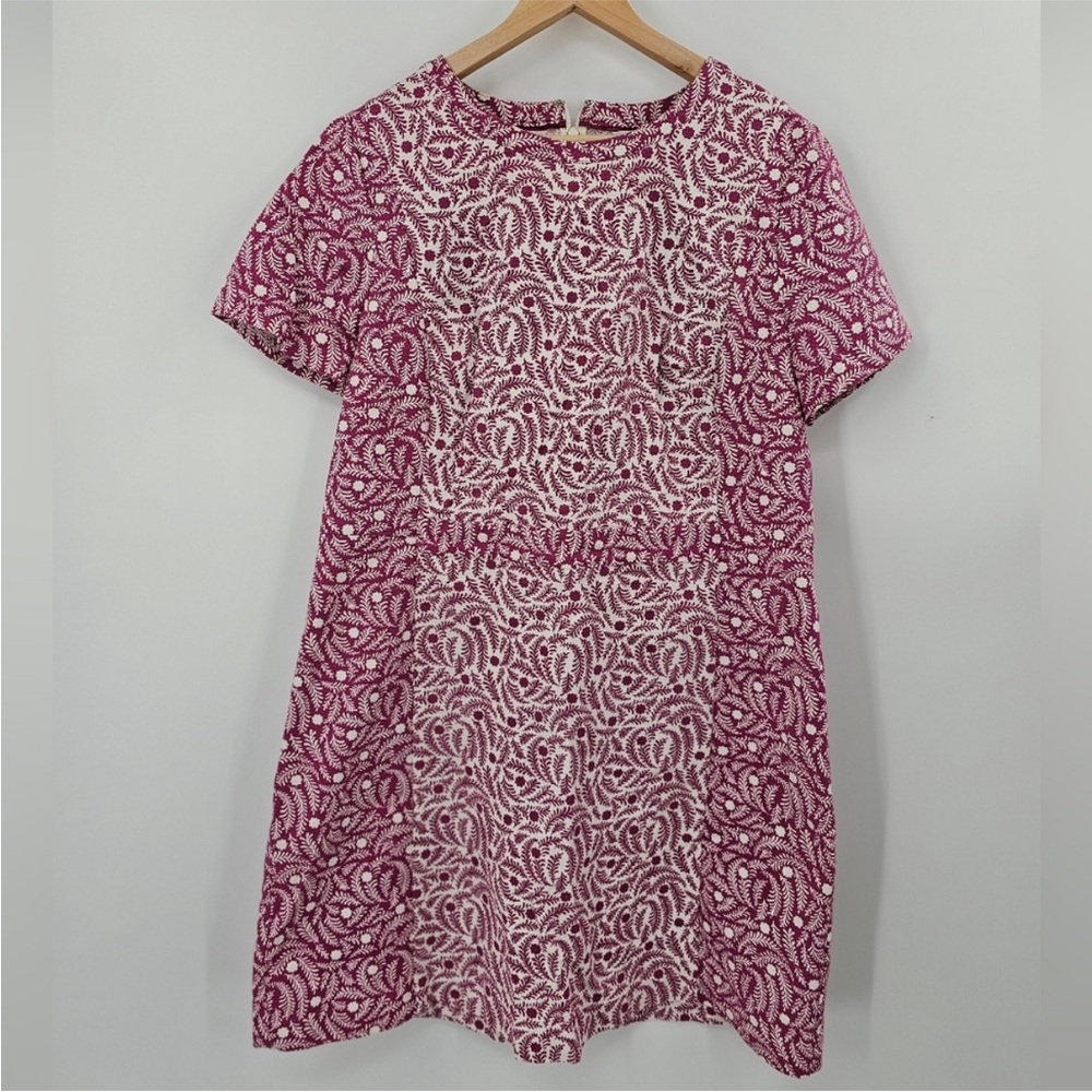 🌸 Boden Floral botanical Jacquard Pink White Sheath Dress Size 16